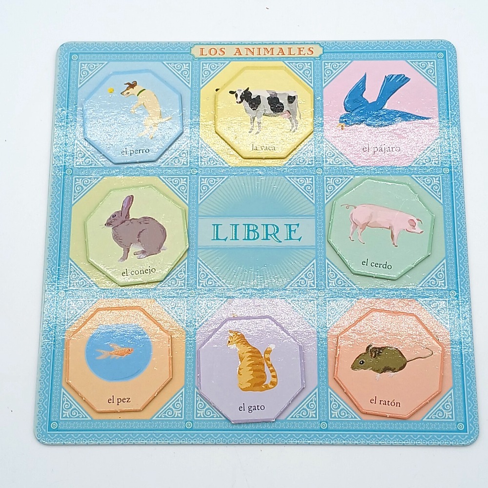 eeBoo SPANISH BINGO Game "Loteria" REPLACEMENT PIECES- Animales Board & 7 Chips